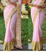 Light Pink Embroidered Georgette Saree With Blouse