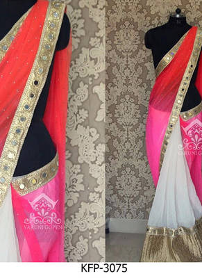 White And Pink Embroidered Georgette Saree With Blouse 1