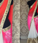 White And Pink Embroidered Georgette Saree With Blouse