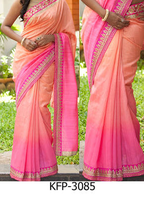 Pink And Peach Embroidered Nylon Silk Georgette Saree With Blouse 1