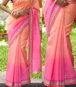 Pink And Peach Embroidered Nylon Silk Georgette Saree With Blouse