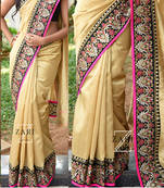 Cream Embroidered Nylon Silk Georgette Saree With Blouse