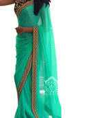 Cyan Green Embroidered Georgette Saree With Blouse