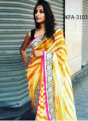 White And Orange Embroidered Georgette Saree With Blouse 1