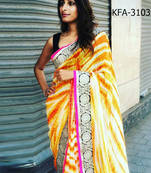 White And Orange Embroidered Georgette Saree With Blouse