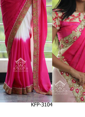 White And Pink Embroidered Georgette Saree With Blouse 1
