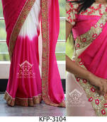 White And Pink Embroidered Georgette Saree With Blouse