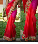 Red And Pink Embroidered Georgette Saree With Blouse