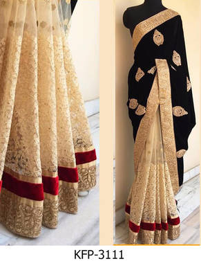 Black And Cream Embroidered Georgette Saree With Blouse 1