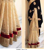 Black And Cream Embroidered Georgette Saree With Blouse