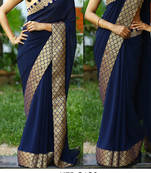 Navy Blue Embroidered Georgette Saree With Blouse