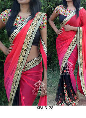Black And Pink Embroidered Georgette Saree With Blouse 1