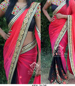 Black And Pink Embroidered Georgette Saree With Blouse