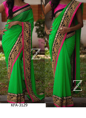 Parrot Green Embroidered Georgette Saree With Blouse 1