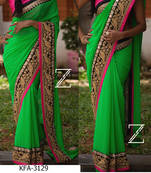Parrot Green Embroidered Georgette Saree With Blouse