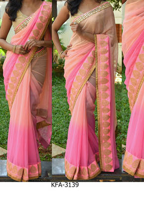 Peach And Pink Embroidered Georgette Saree With Blouse 1