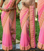 Peach And Pink Embroidered Georgette Saree With Blouse