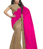 Cream And Pink Embroidered Georgette Saree With Blouse