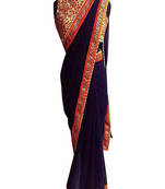 Blue Embroidered Georgette Saree With Blouse