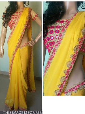 Yellow Embroidered Georgette Saree With Blouse 1