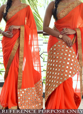 Orange Embroidered Georgette Saree With Blouse 1