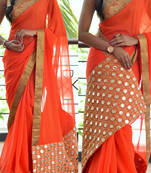 Orange Embroidered Georgette Saree With Blouse