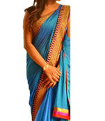 Blue Embroidered Paper Silk Saree With Blouse