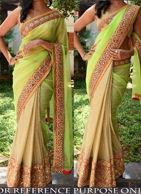 Parrot Green Embroidered Georgette Saree With Blouse 1