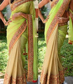 Parrot Green Embroidered Georgette Saree With Blouse