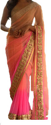 Pink And Orange Embroidered Georgette Saree With Blouse 1