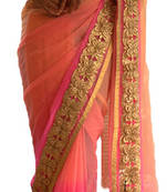 Pink And Orange Embroidered Georgette Saree With Blouse