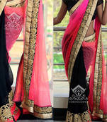 Black And Pink Embroidered Georgette Saree With Blouse