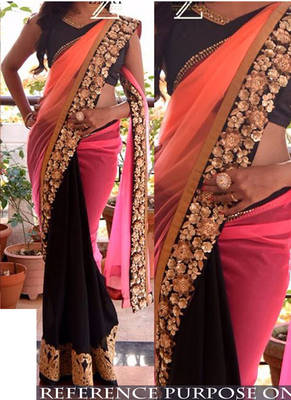 Multi Color Embroidered Georgette Saree With Blouse 1