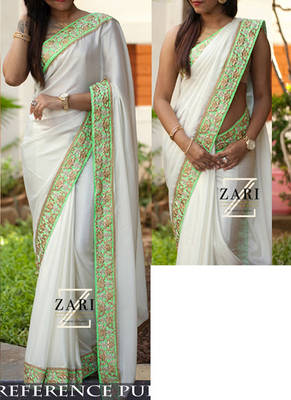 White Embroidered Georgette Saree With Blouse 1