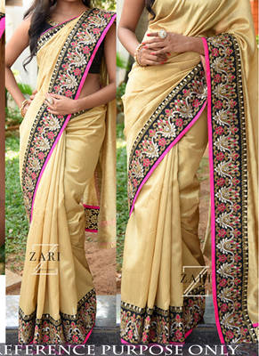Golden Embroidered Nylon Silk Saree With Blouse 1