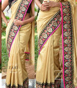 Golden Embroidered Nylon Silk Saree With Blouse