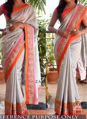 Gray Embroidered Georgette Saree With Blouse 1