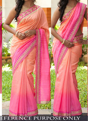 Light Pink And Light Orange Embroidered Georgette Saree With Blouse 1