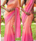 Light Pink And Light Orange Embroidered Georgette Saree With Blouse