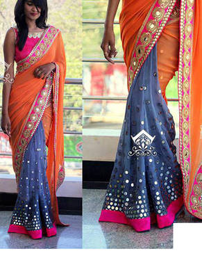Multi Color Embroidered Georgette Saree With Blouse 1