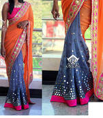 Multi Color Embroidered Georgette Saree With Blouse