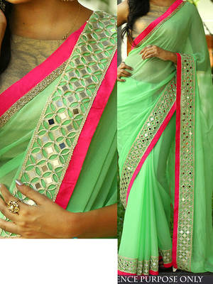 Green Embroidered Georgette Saree With Blouse 1