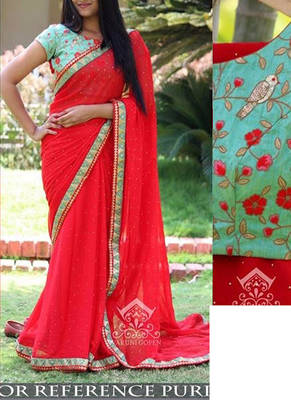 Red Embroidered Georgette Saree With Blouse 1