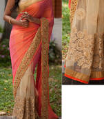 Peach And Cream Embroidered Georgette Saree With Blouse