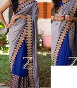 Gray And Blue Embroidered Nylon Silk Georgette Saree With Blouse
