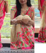 Pink And Cream Embroidered Nylon Mono Net Saree With Blouse