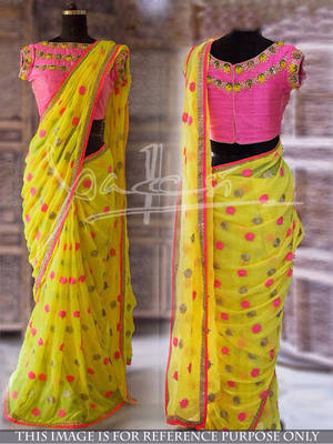 Yellow Embroidered Georgette Saree With Blouse 1