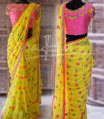 Yellow Embroidered Georgette Saree With Blouse