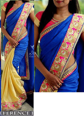Blue Embroidered Nylon Silk Georgette Saree With Blouse 1