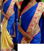 Blue Embroidered Nylon Silk Georgette Saree With Blouse